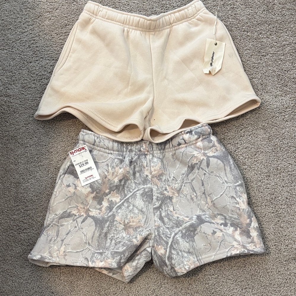 Beige and Gray Women's Shorts Set